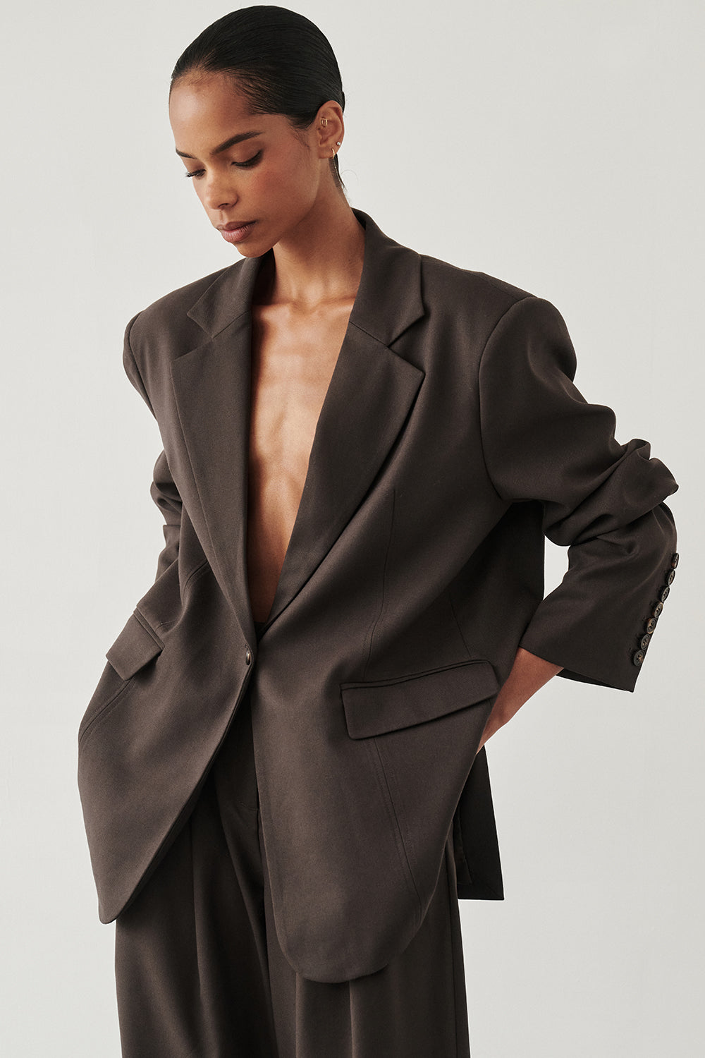 Eden Bitter Chocolate Oversized Blazer with Tort Buttons