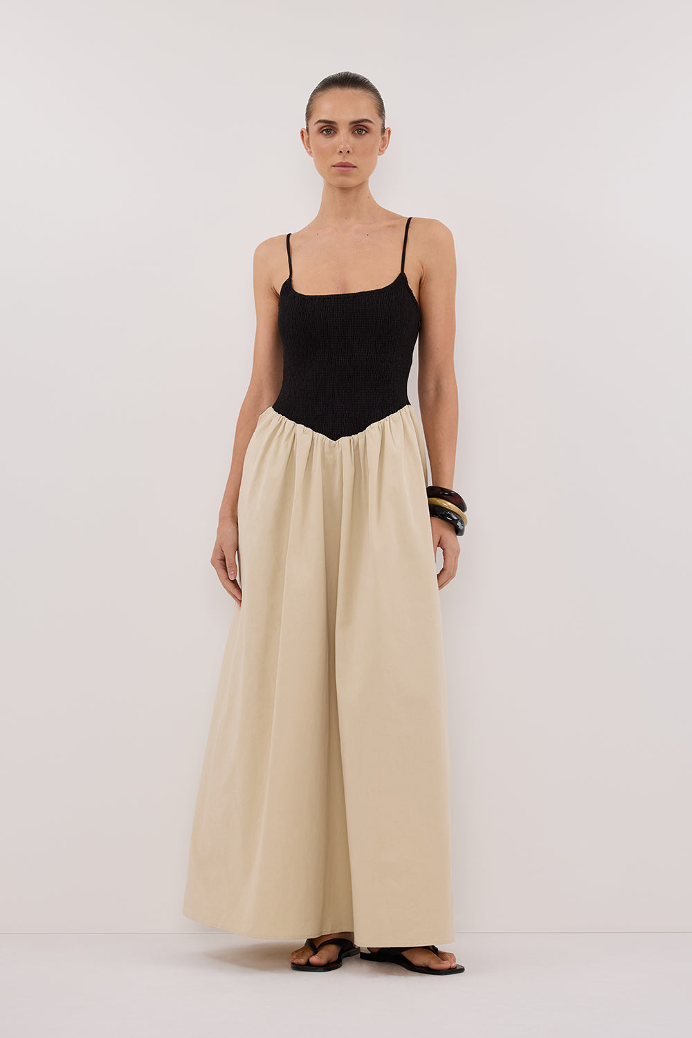 Black and Stone Milano Midi Dress with Adjustable Straps