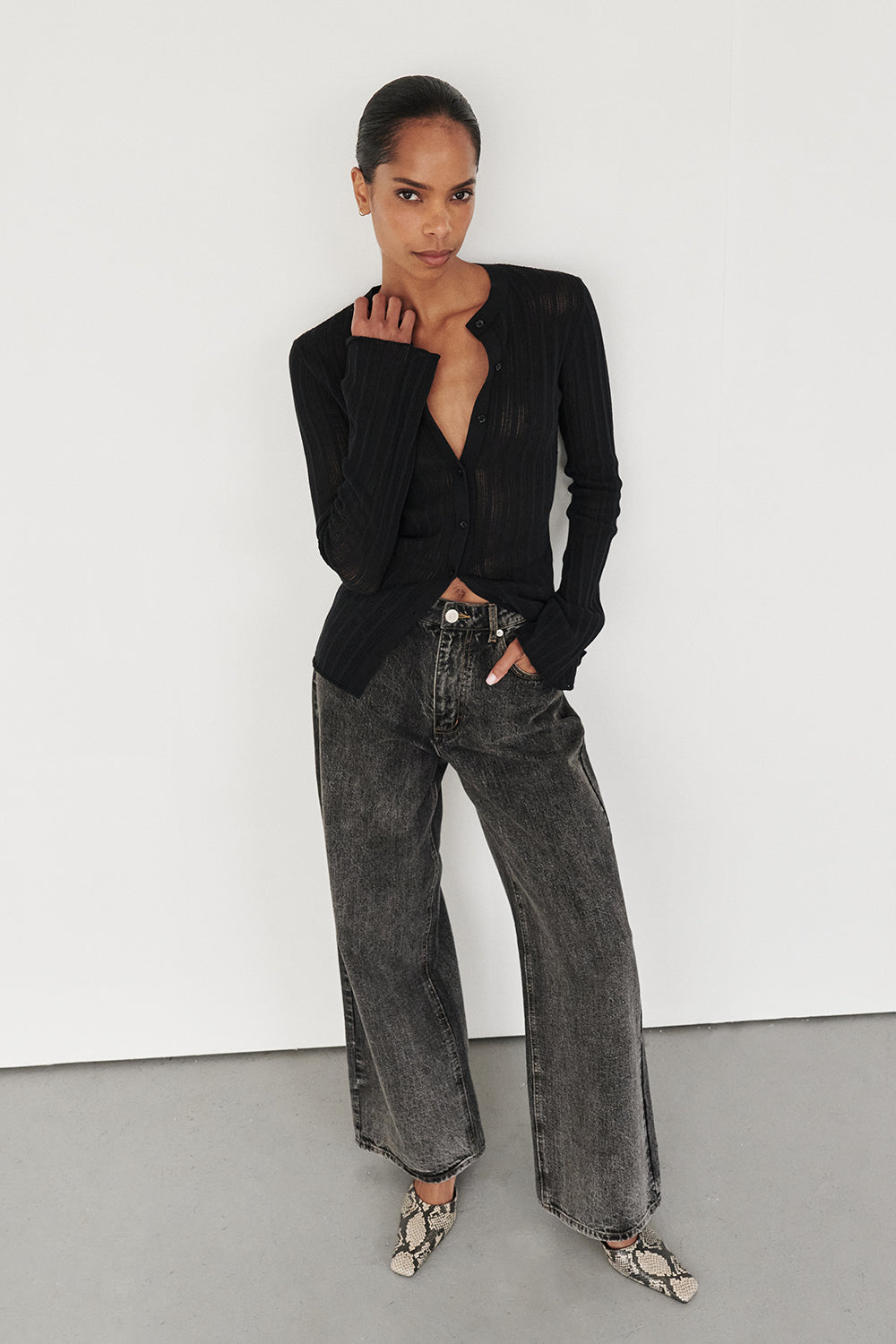 Reagan 2.0 Washed Black Slouchy Jeans - Mid Rise Tapered Fit