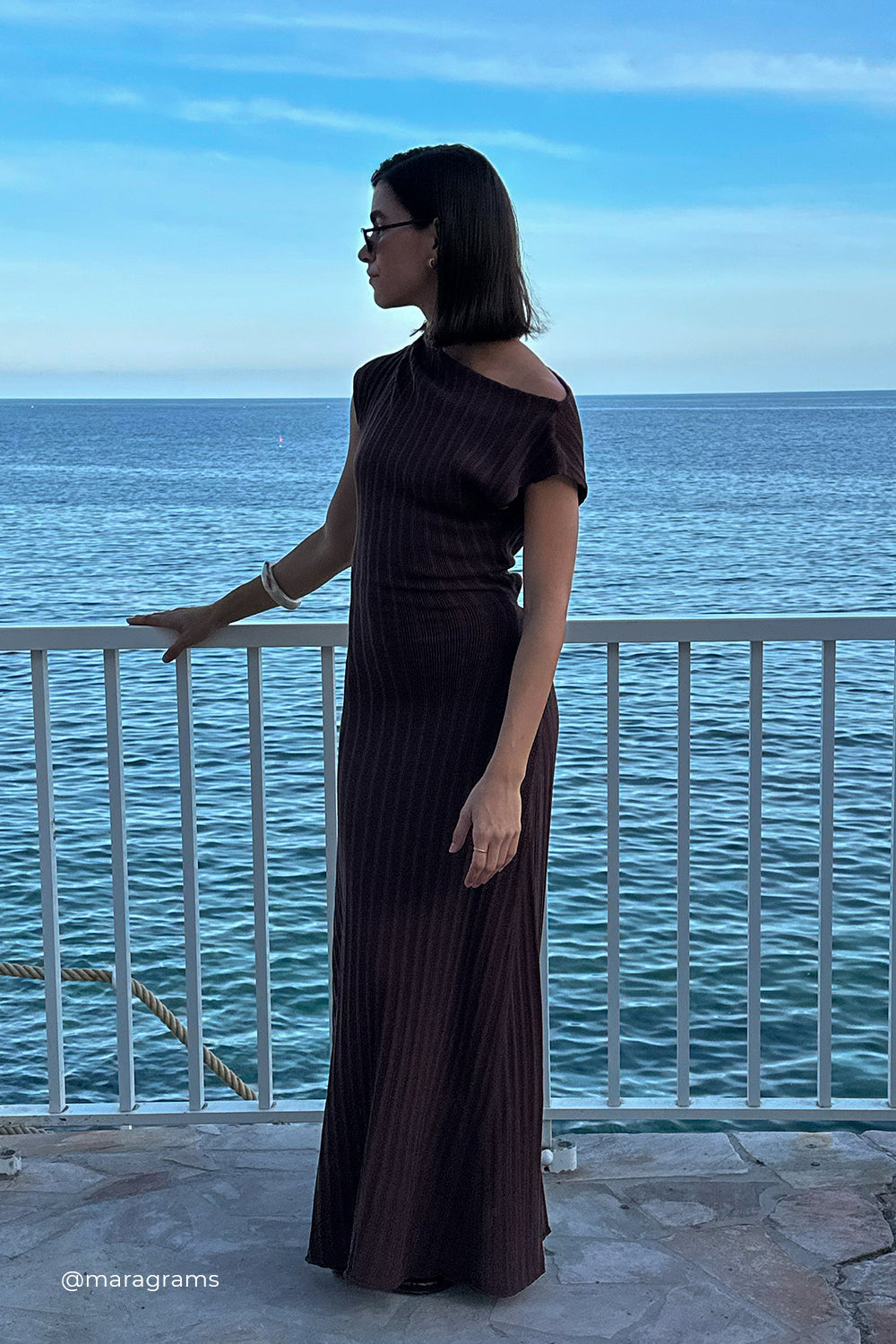Bowie Off Shoulder Knit Maxi Dress with Side Ties - Walnut
