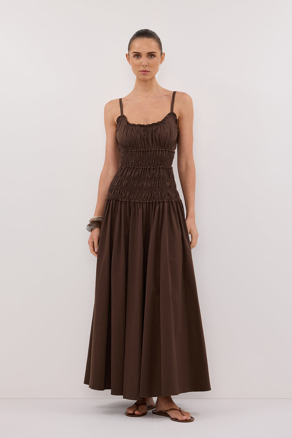 Toby Bitter Ruffled Cotton Midi Dress with Side Split