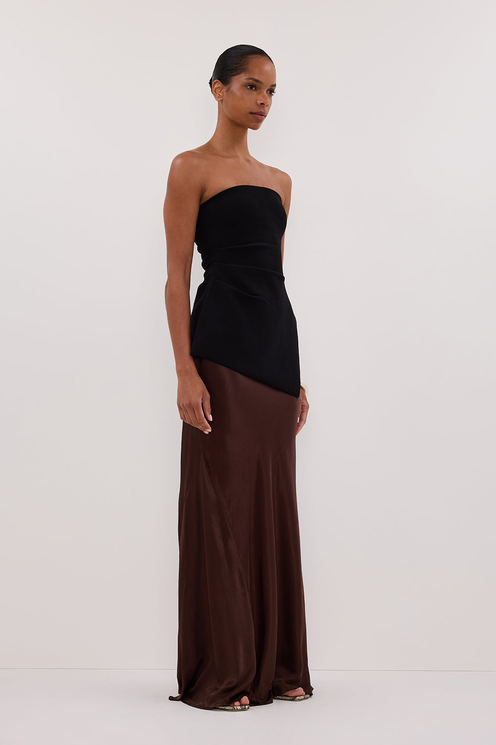 Women's Black Longline Bandeau Top with Shelf Bra & Side Split Detail