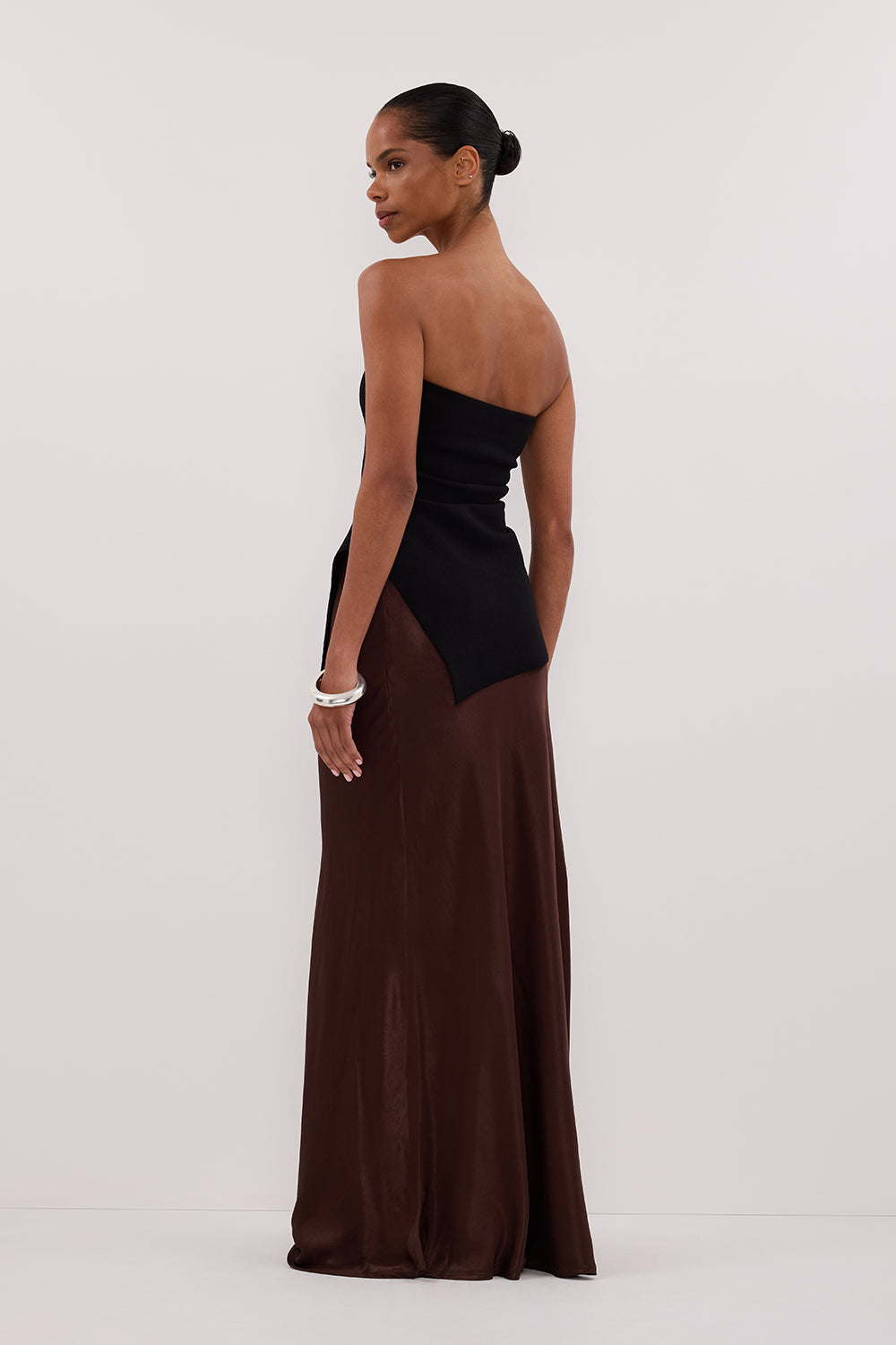 Women's Black Longline Bandeau Top with Shelf Bra & Side Split Detail