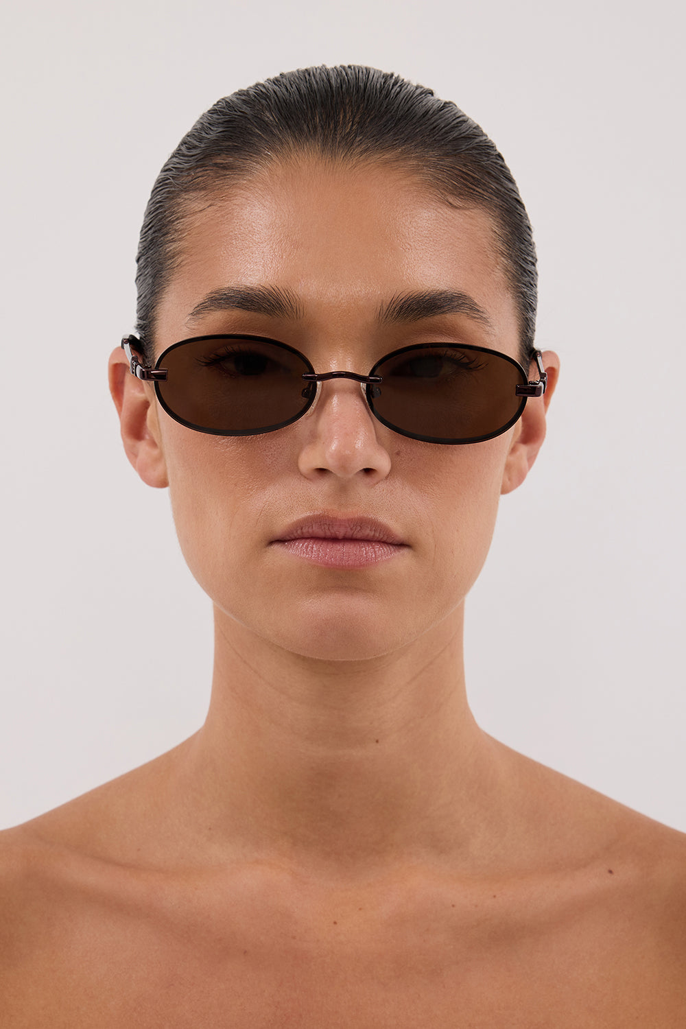 LUV LOU Bronze Oval Sunglasses with UV Protection – Handcrafted