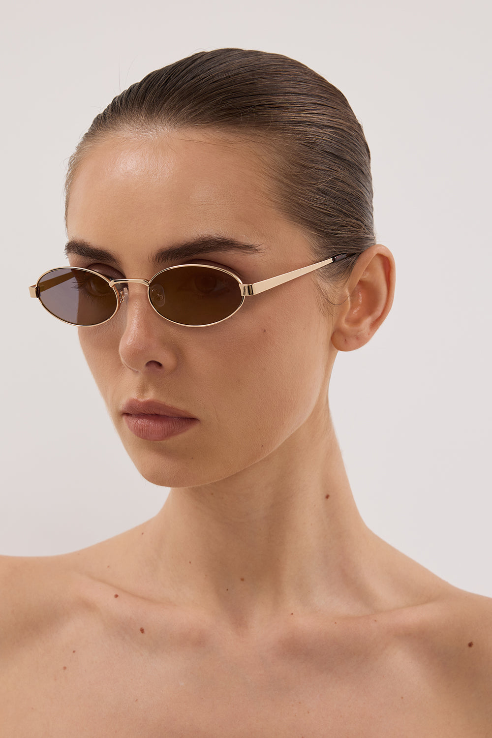 Shevoke Gold Oval Sunglasses with UV Protection & Adjustable Nose Pads