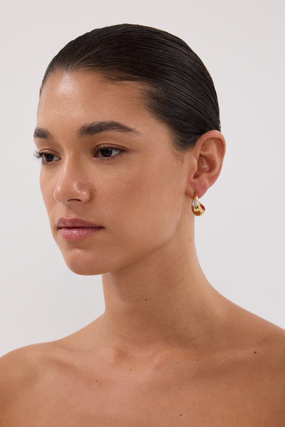 Amber Sceats Gold Teardrop Hoop Earrings with Crystal Detail