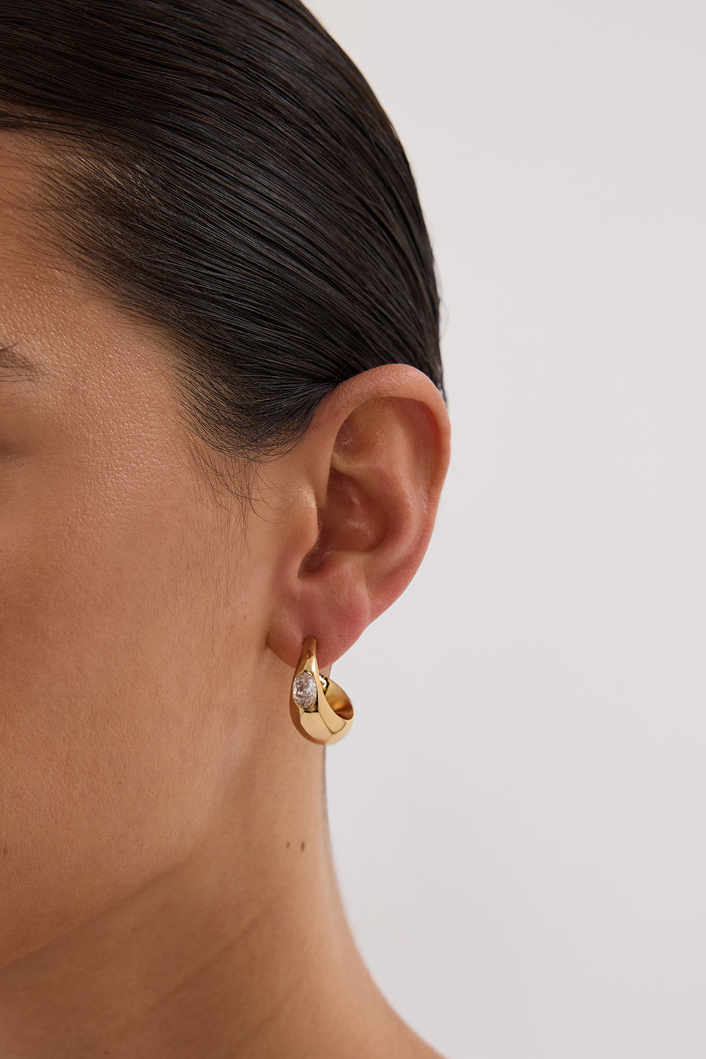 Amber Sceats Gold Teardrop Hoop Earrings with Crystal Detail