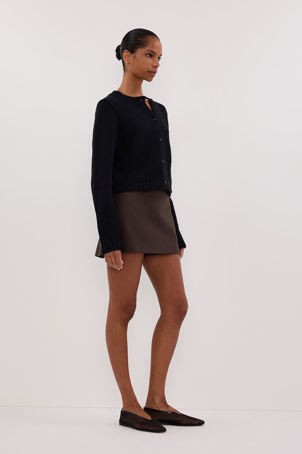Foster Black Wool Knit Cardigan - Cropped Boxy Silhouette