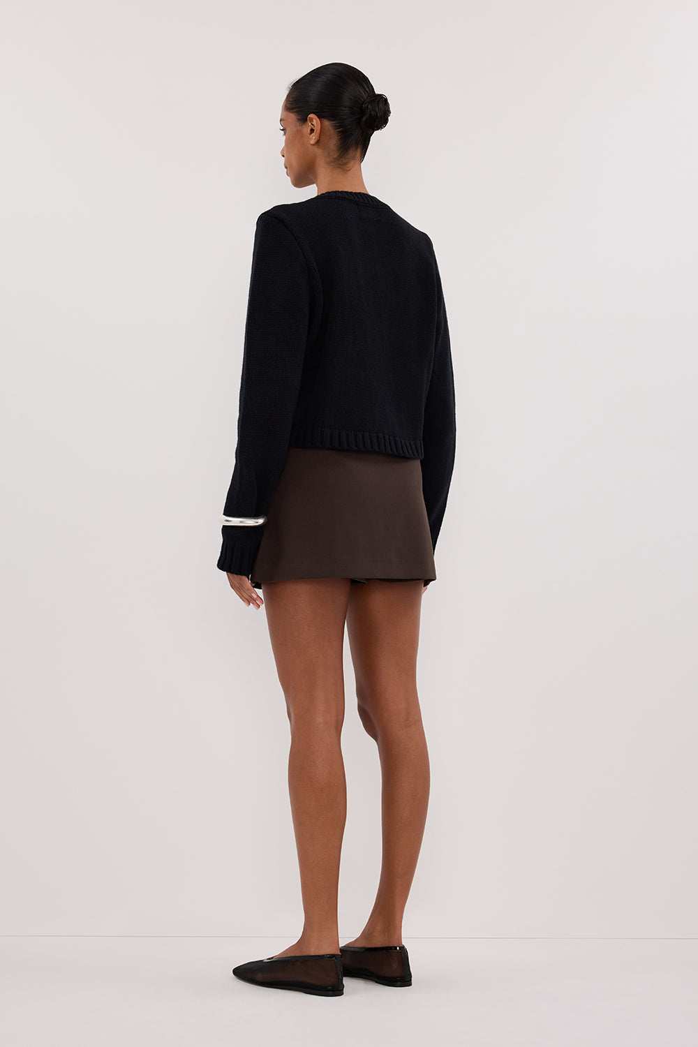Foster Black Wool Knit Cardigan - Cropped Boxy Silhouette