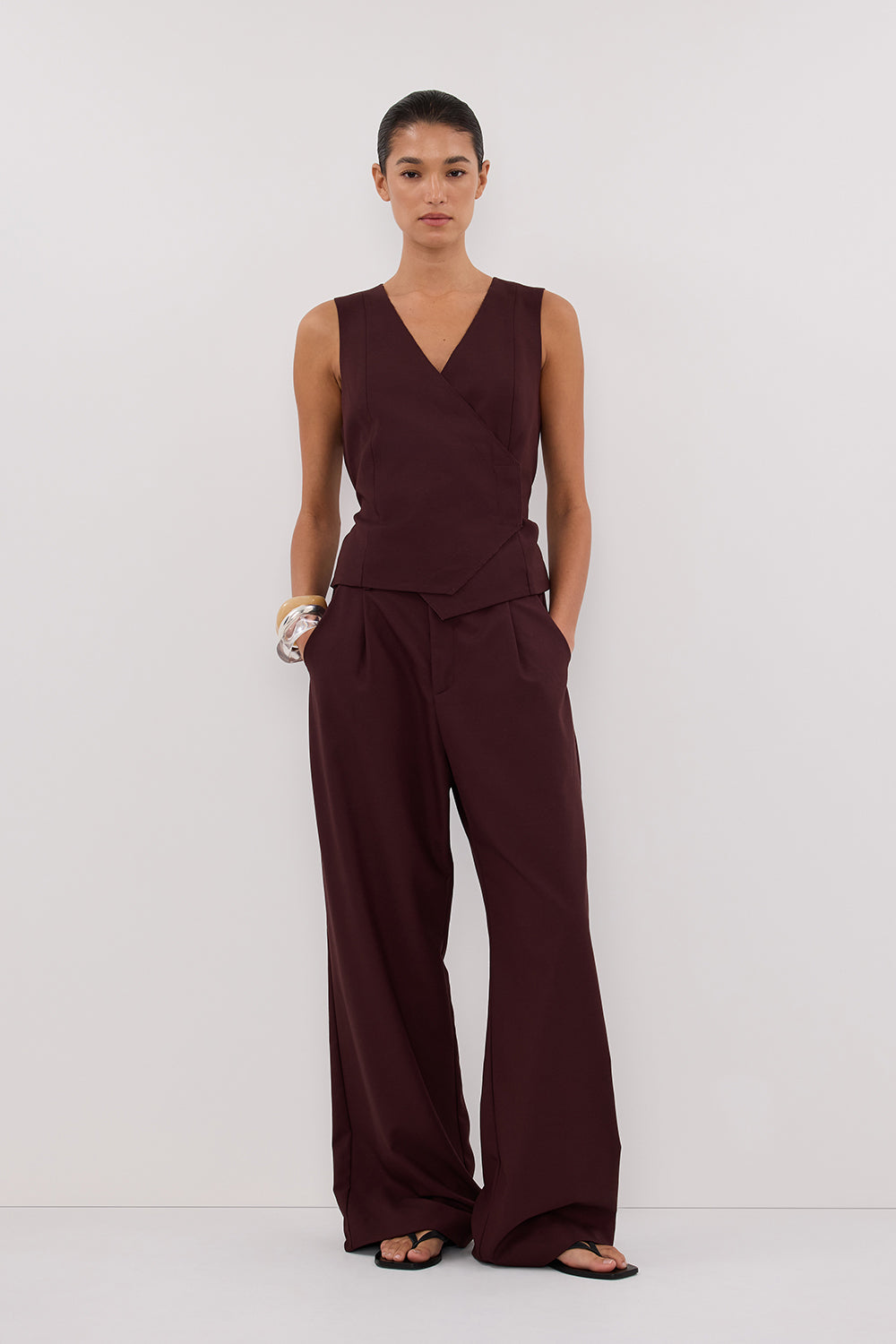 Camilla High Rise Tailored Walnut Pants with Pockets