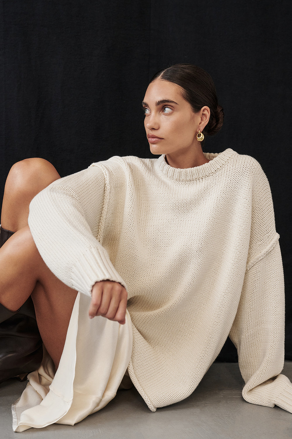 Roy Plaster Chunky Wool Knit Jumper - Longline Crew Neck Sweater