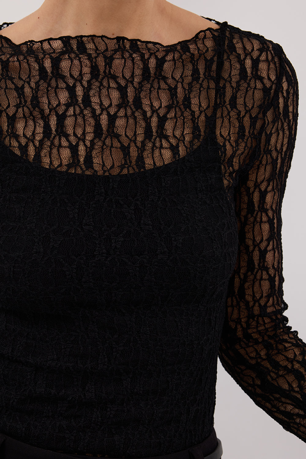 Lizzie Black Lace Long Sleeve Top with Removable Lining