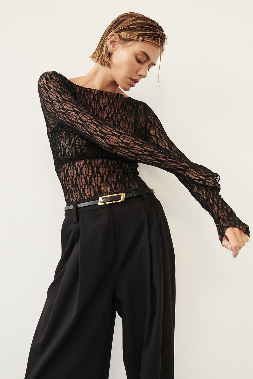 Lizzie Black Lace Long Sleeve Top with Removable Lining