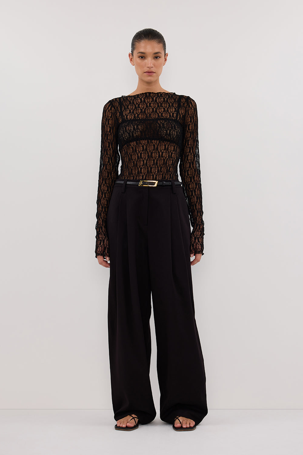 Lizzie Black Lace Long Sleeve Top with Removable Lining