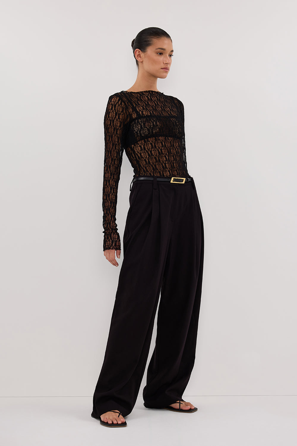 Lizzie Black Lace Long Sleeve Top with Removable Lining