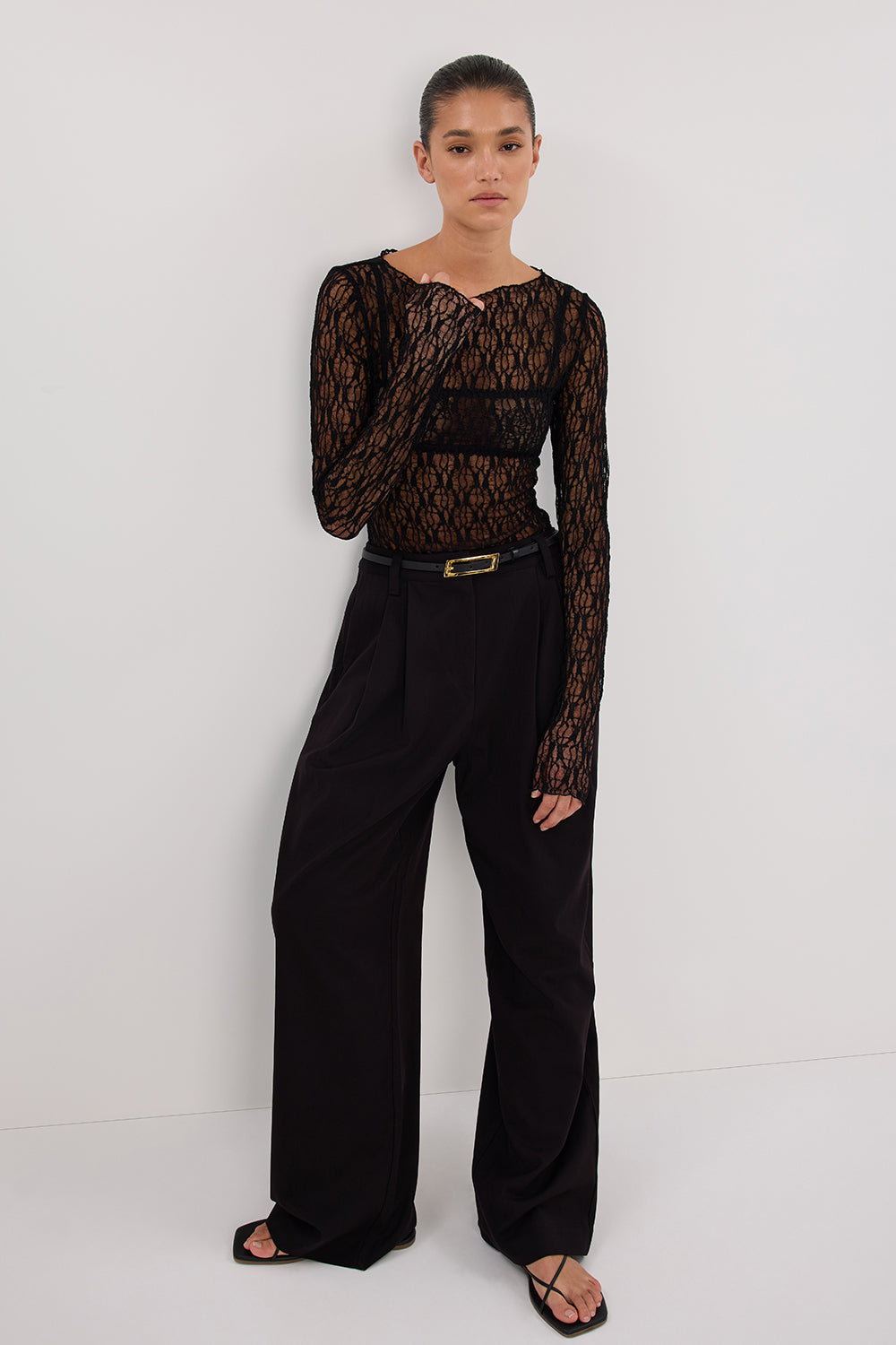 Lizzie Black Lace Long Sleeve Top with Removable Lining