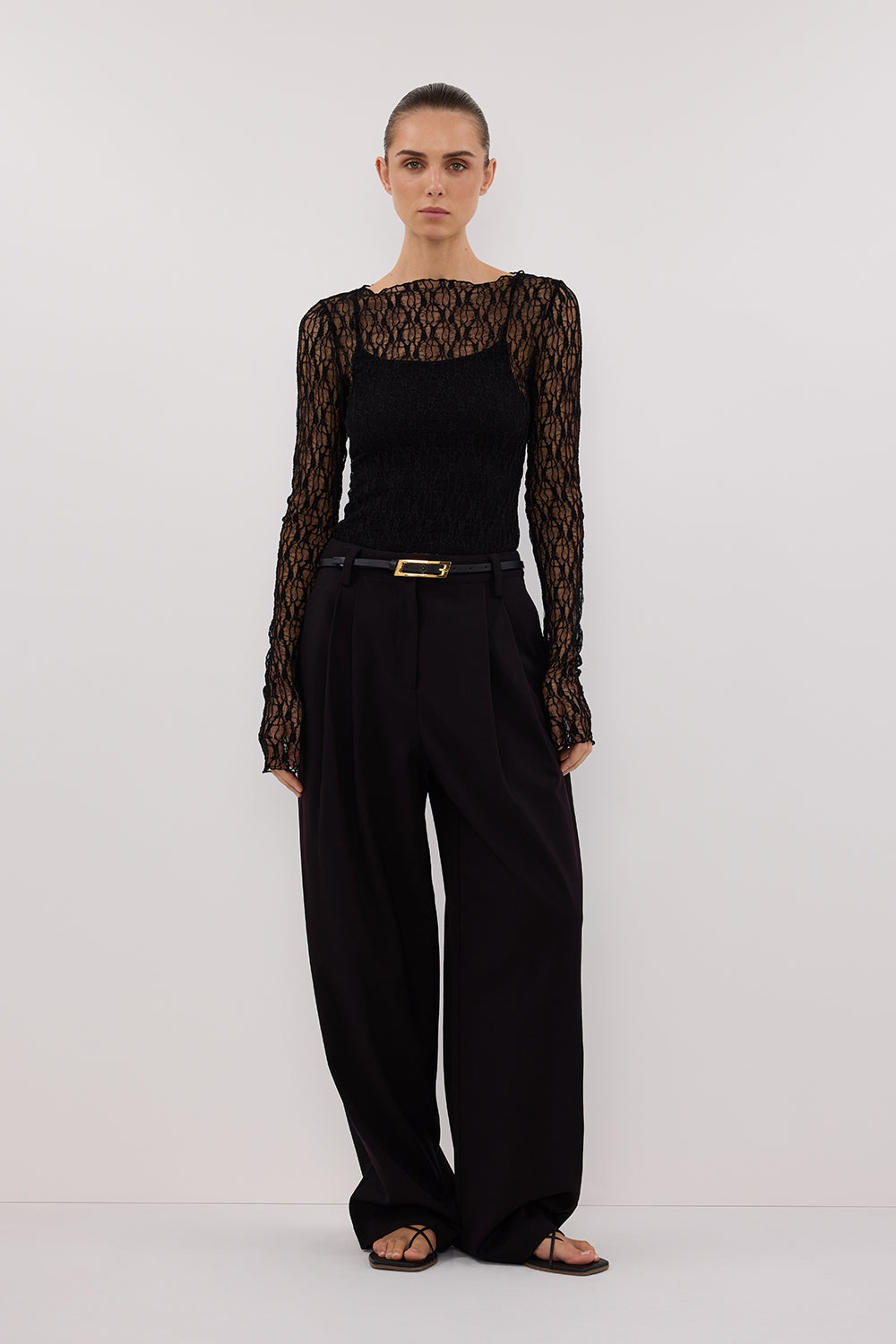 Lizzie Black Lace Long Sleeve Top with Removable Lining