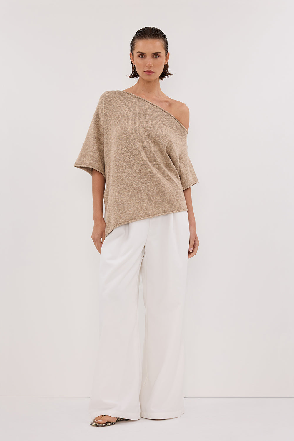Rick Off Shoulder Asymmetrical Knit Top - Relaxed Boxy Tee