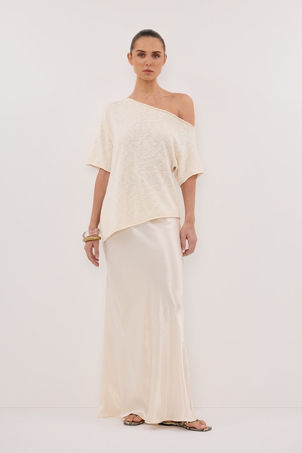 Rick Off Shoulder Asym Knit Top - Relaxed Boxy Silhouette