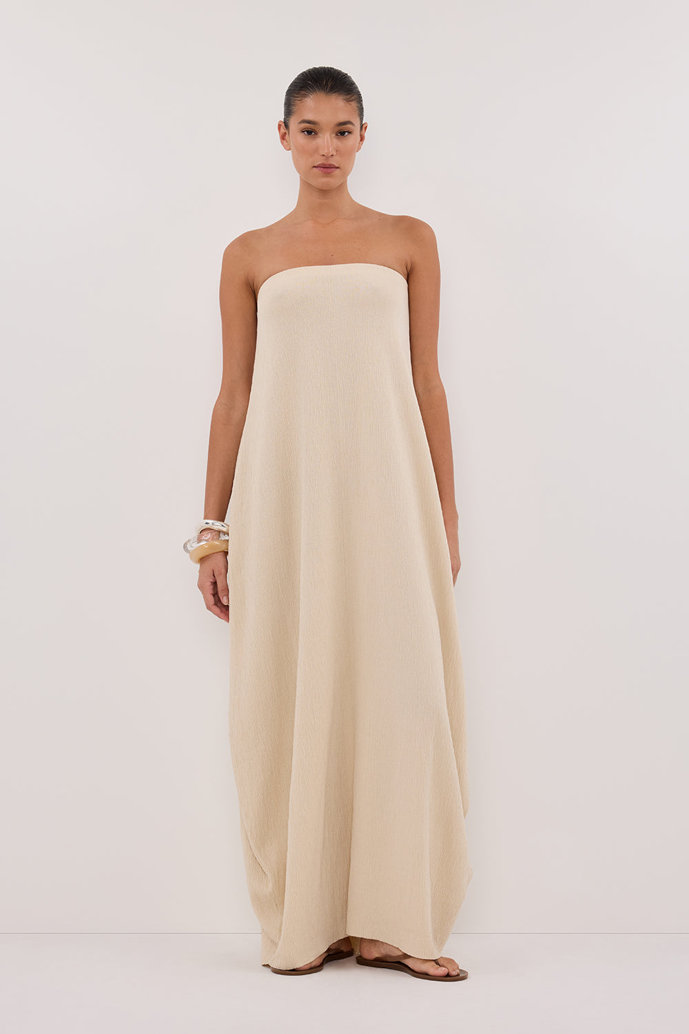 Alias Natural Strapless Knit Midi Dress - Textured & Relaxed Fit