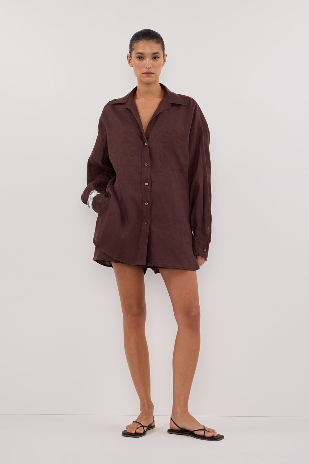 DISSH Lune Walnut Oversized Linen Shirt for Women