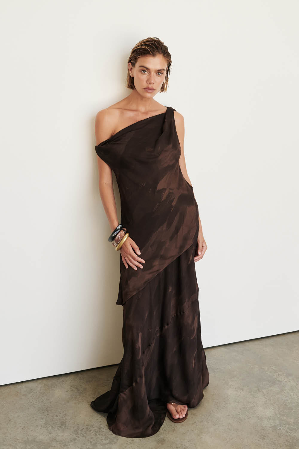 Willow Chocolate Print Midi Skirt - Bias Cut with Invisible Zip