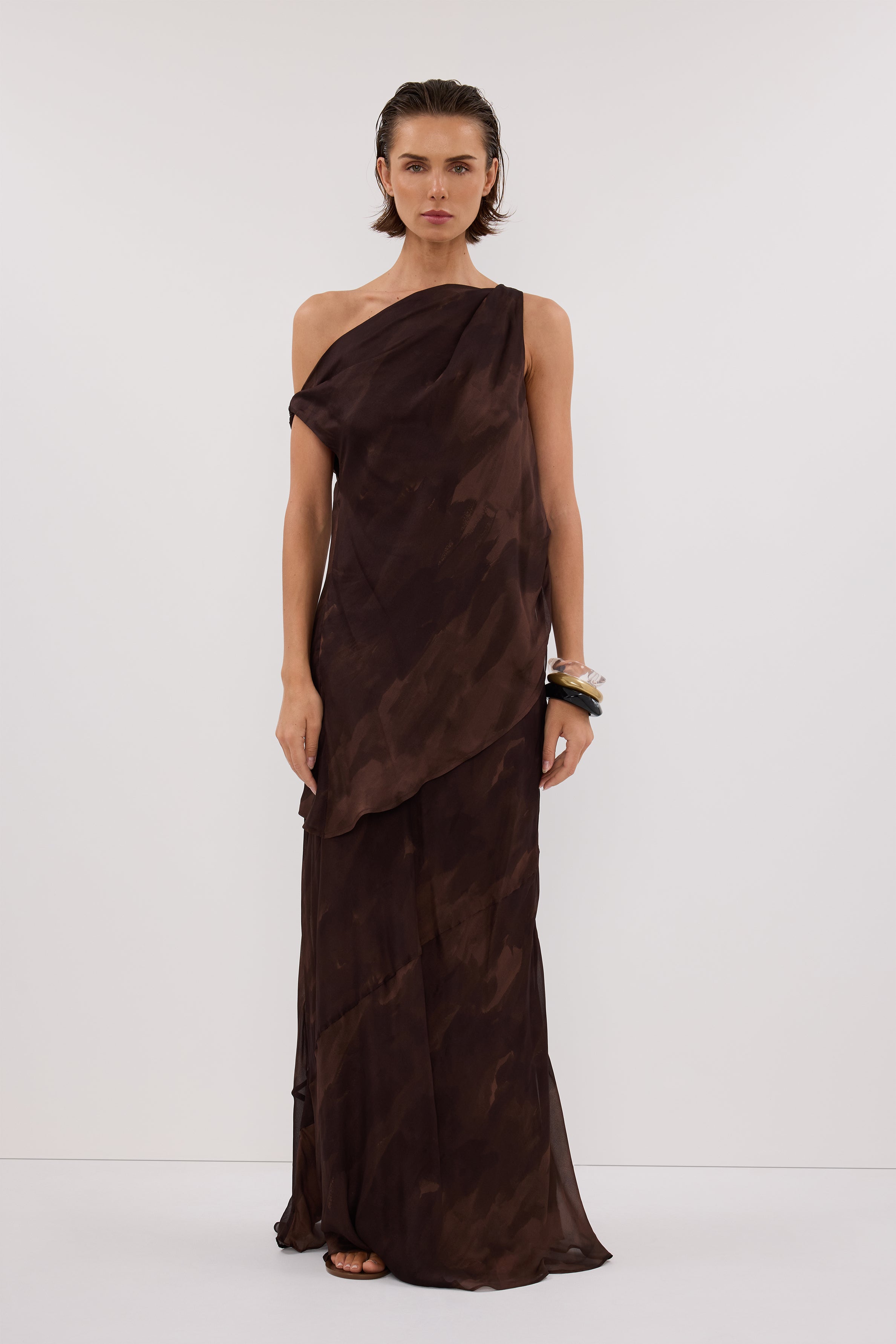 Willow Chocolate Print Midi Skirt - Bias Cut with Invisible Zip