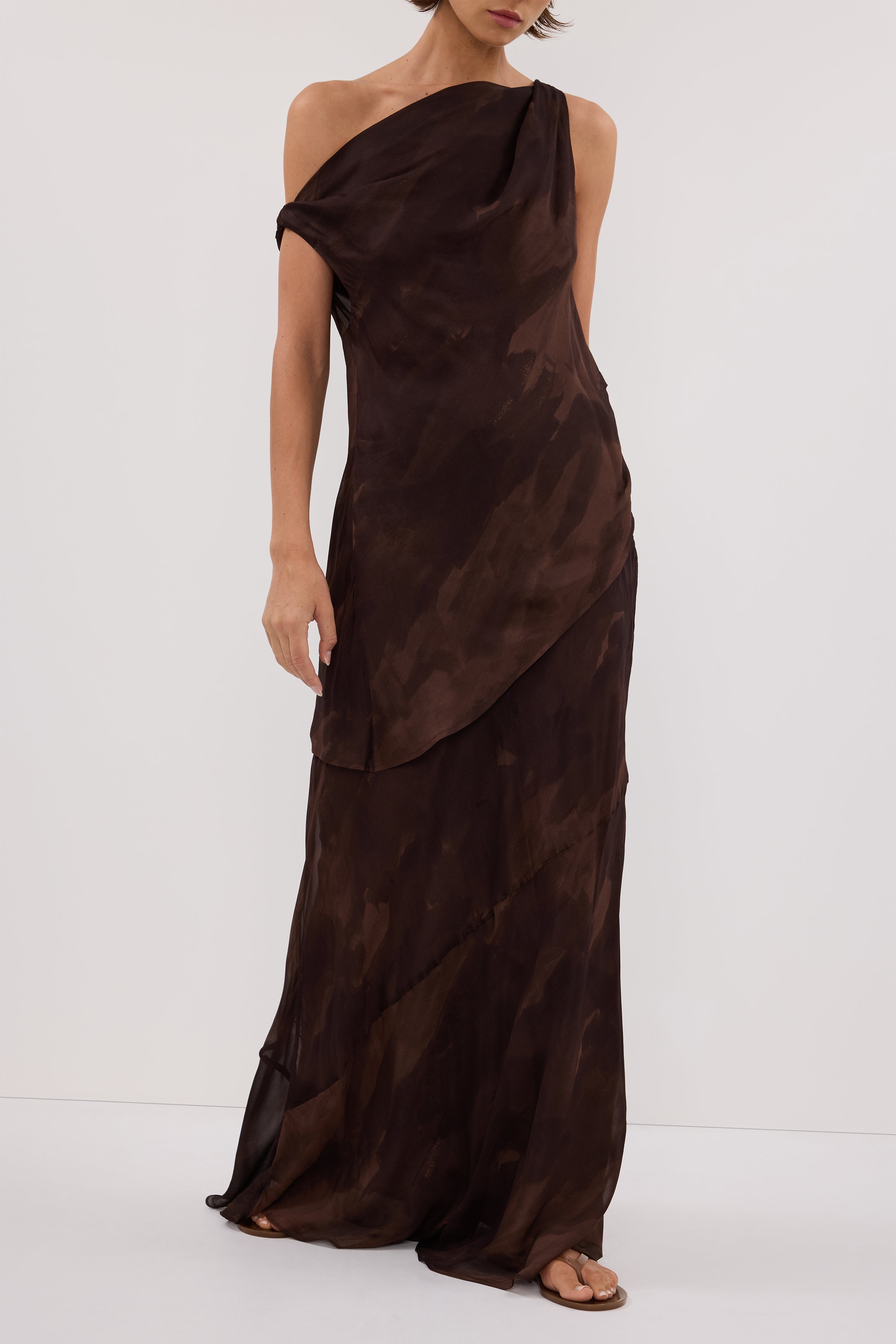 Willow Chocolate Print Midi Skirt - Bias Cut with Invisible Zip