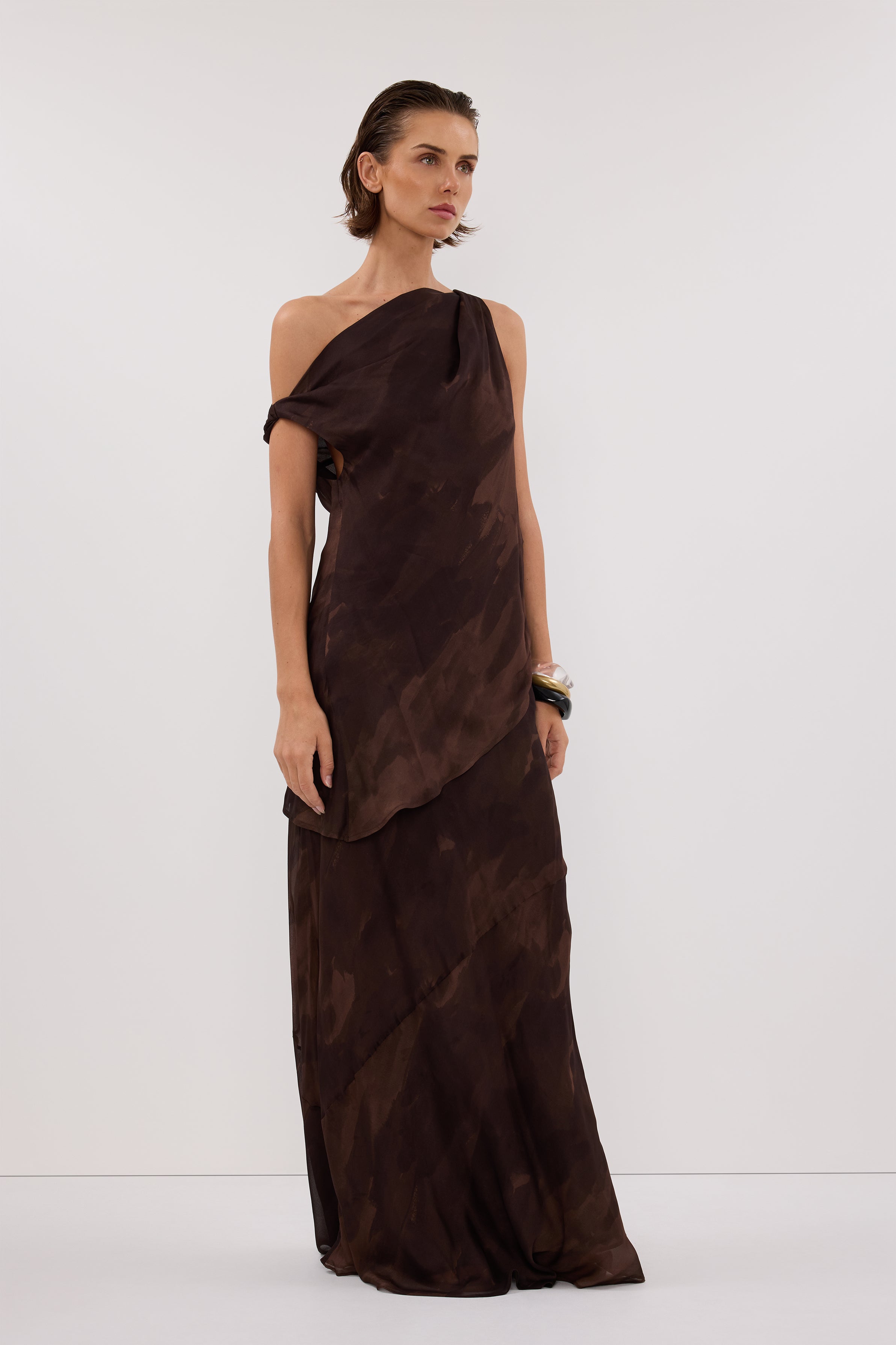 Willow Chocolate Print Midi Skirt - Bias Cut with Invisible Zip