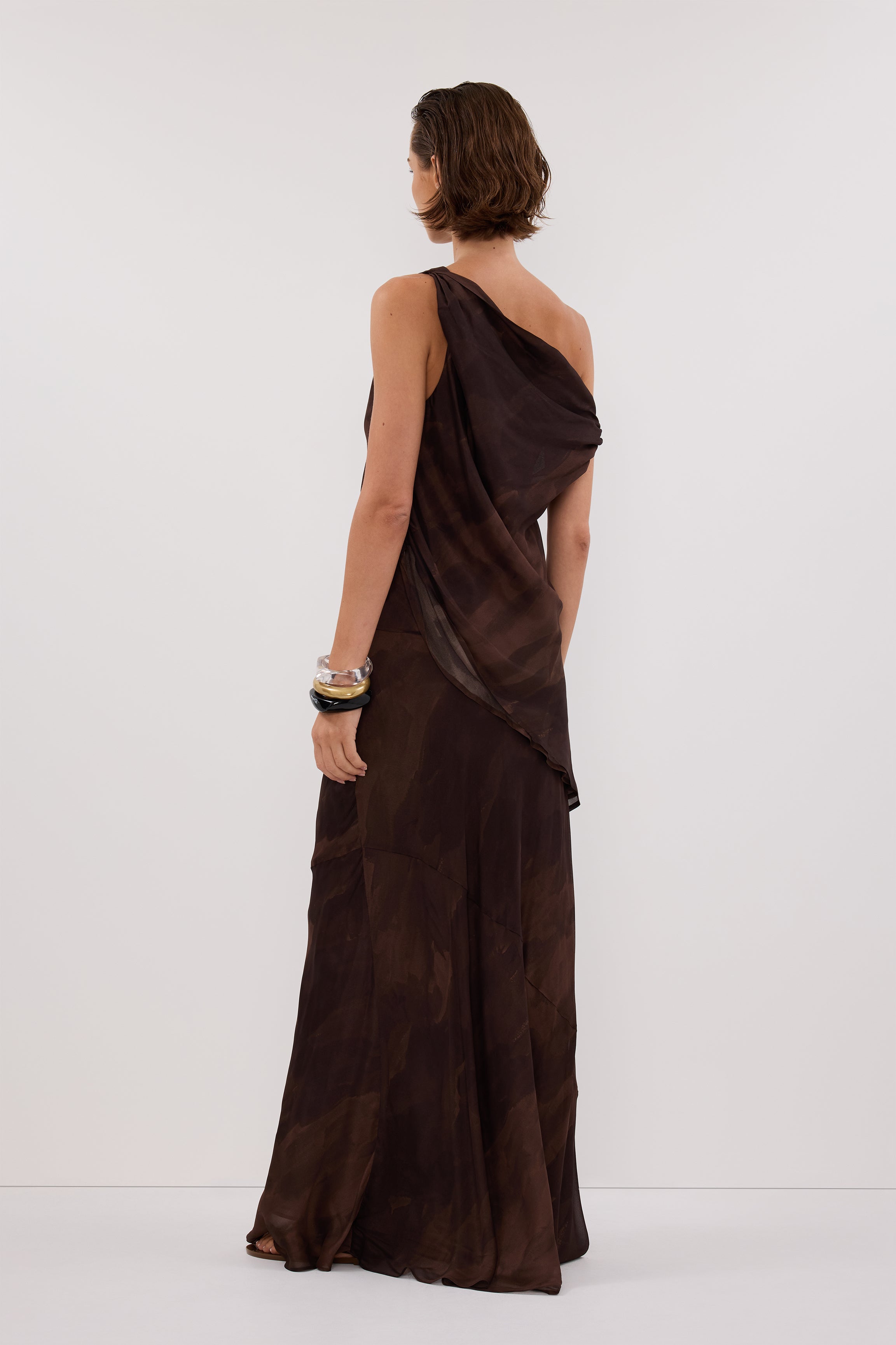Willow Chocolate Print Midi Skirt - Bias Cut with Invisible Zip