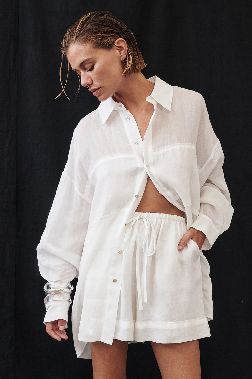 Kai White Oversized Ramie Shirt – Long Sleeve Relaxed Fit