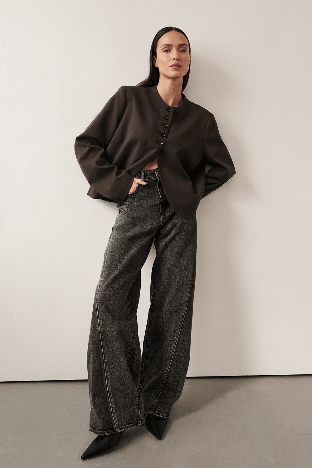 Carson Tall Wide Leg Jeans in Washed Black - High Rise Denim