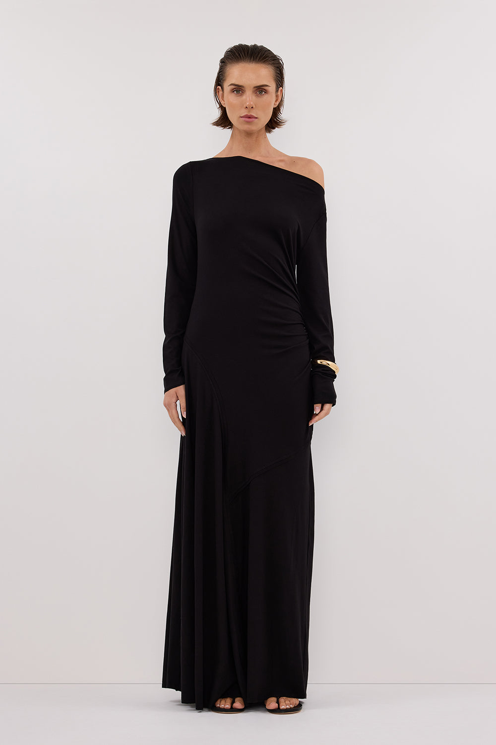 Hadley Black Long Sleeve Ruched Maxi Dress