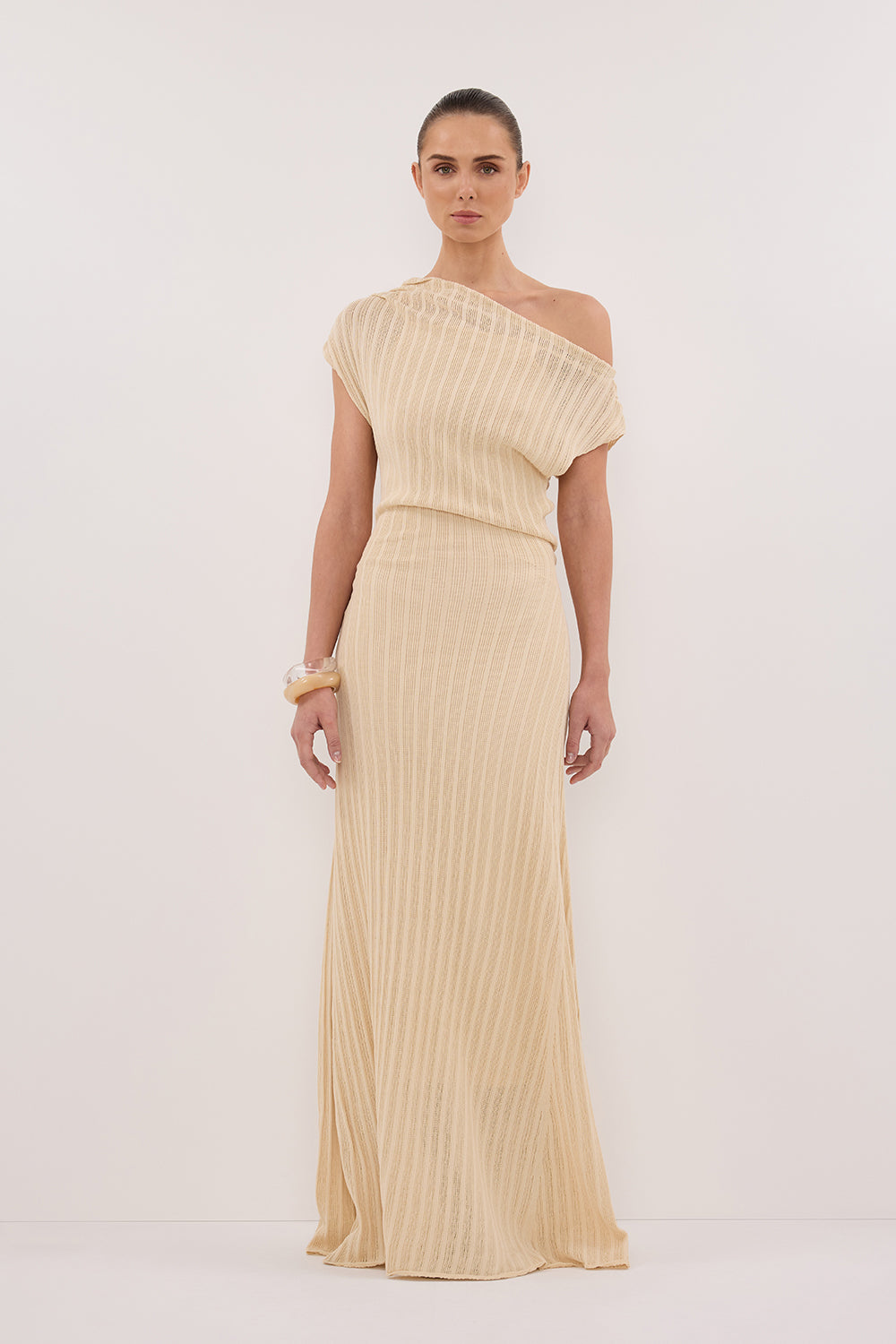 Off Shoulder Knit Maxi Dress with Side Ties - Bowie Natural