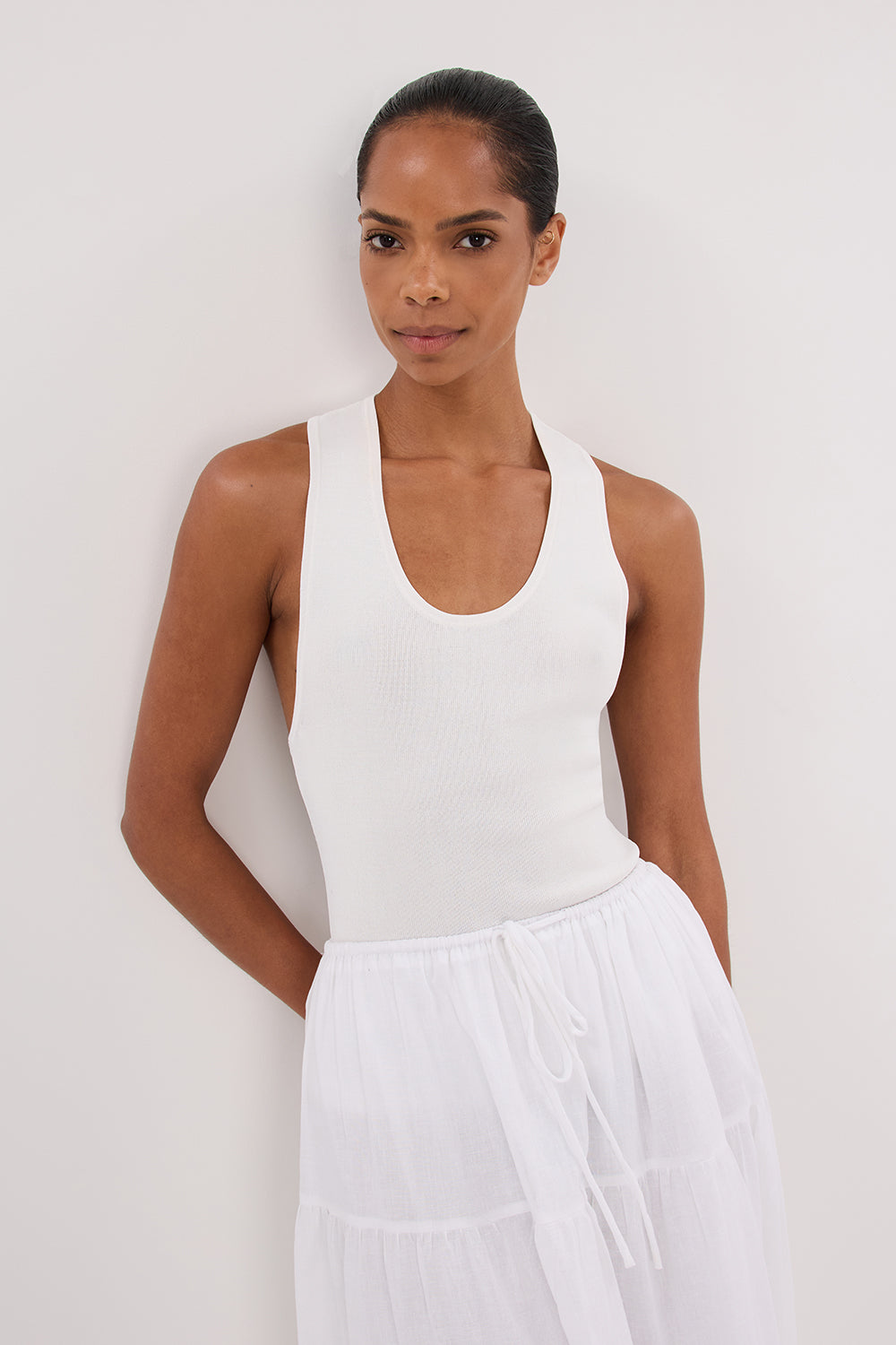 Devin Off White Racerback Knit Tank Top for Women