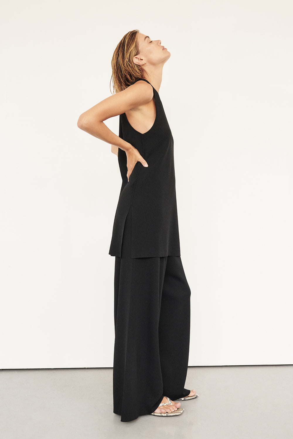 Ray Black High Rise Wide Leg Knit Pants - Elastic Waistband