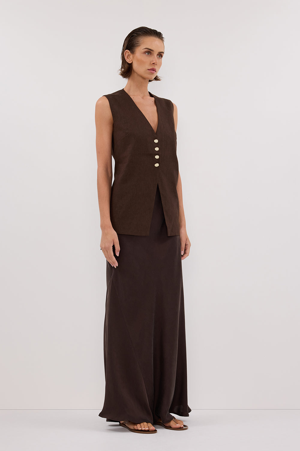 Knox Bitter Chocolate Linen Vest – Adjustable Tie Back Sleeveless