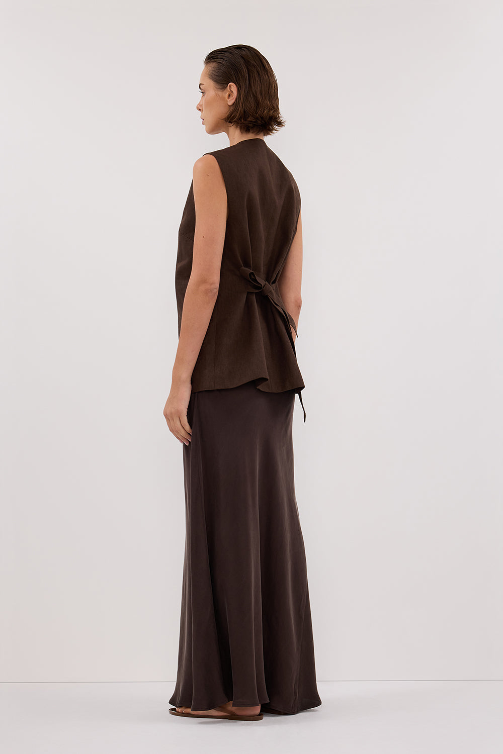 Knox Bitter Chocolate Linen Vest – Adjustable Tie Back Sleeveless