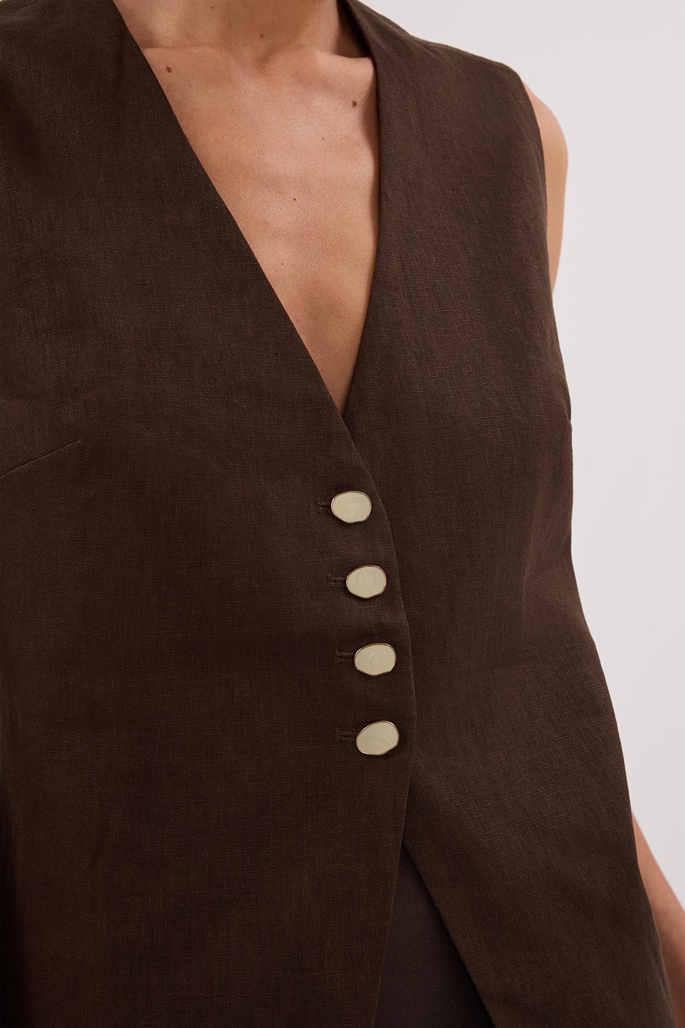 Knox Bitter Chocolate Linen Vest – Adjustable Tie Back Sleeveless