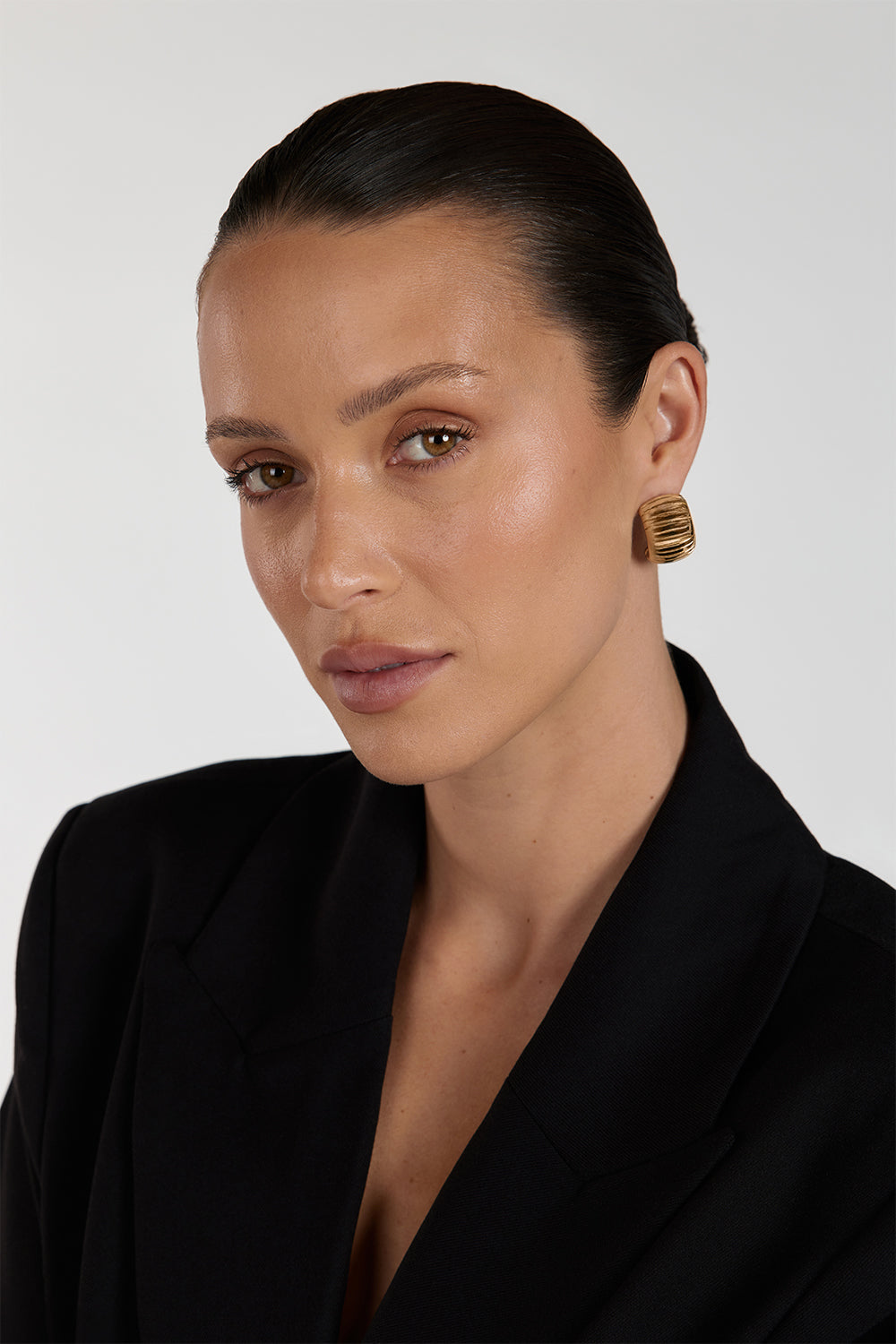 14k Gold Plated Open Hoop Earrings by MÉGA | Ribbed Detailing