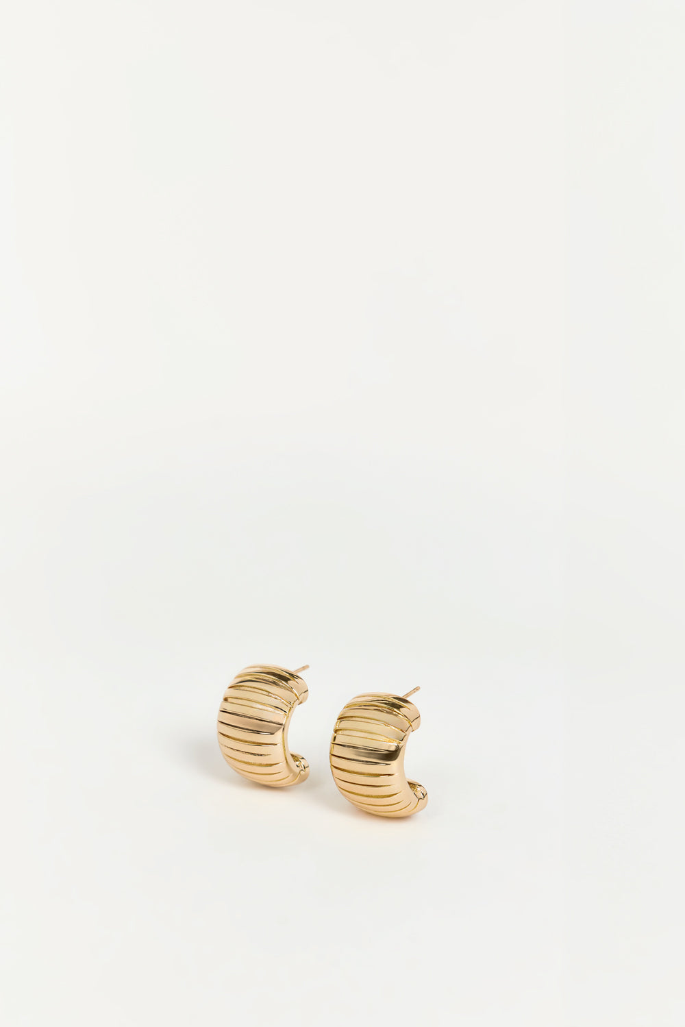 14k Gold Plated Open Hoop Earrings by MÉGA | Ribbed Detailing