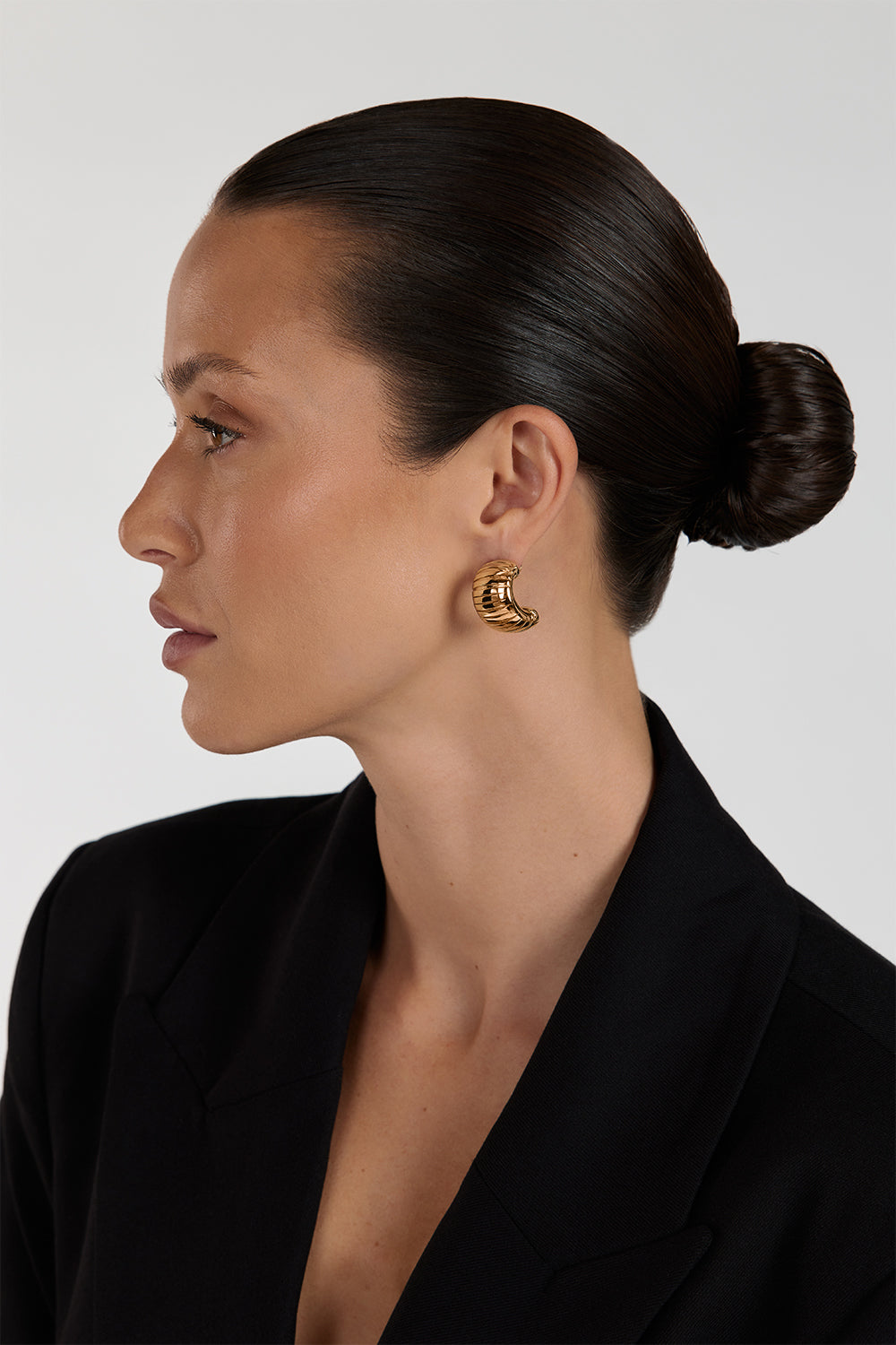 14k Gold Plated Open Hoop Earrings by MÉGA | Ribbed Detailing