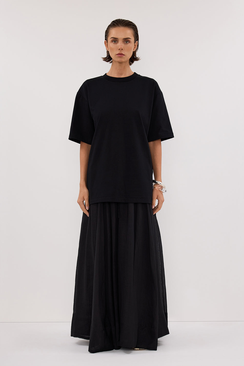Noah Black Longline Cotton T-Shirt - Drop Shoulder Boxy Fit
