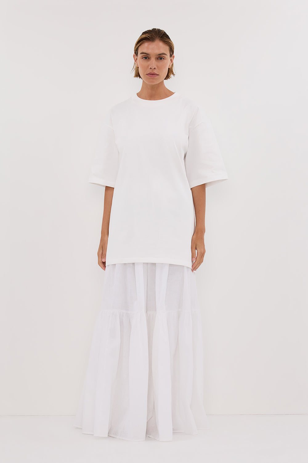 Noah White Longline Cotton T-Shirt | Drop Shoulder Boxy Fit