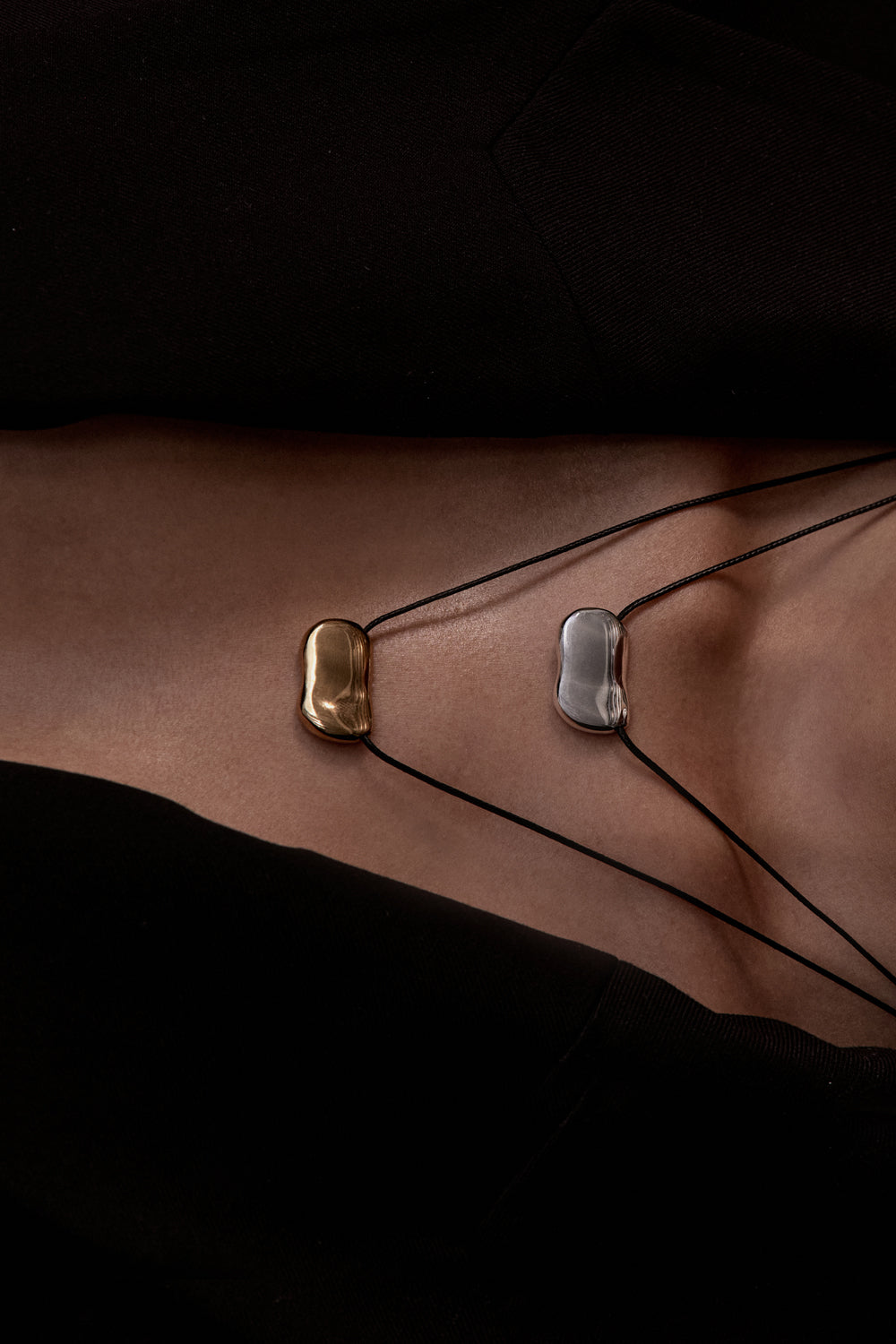 Heaven Mayhem Pebble Silver Pendant Necklace with Leather Cord