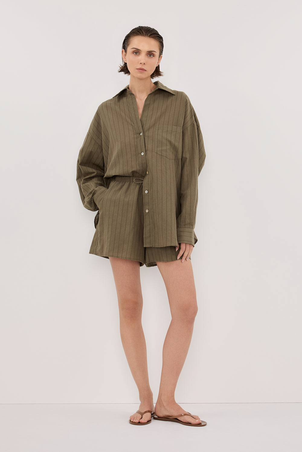 Ollie Moss Oversized Stripe Shirt – Relaxed Long Sleeve Button-Up
