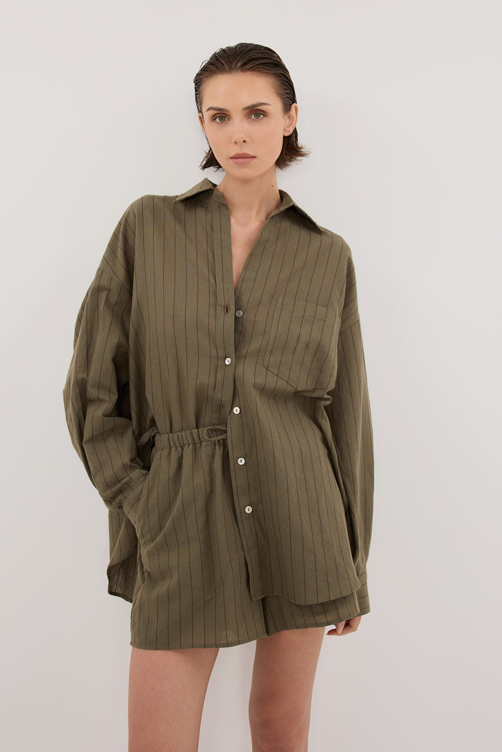 Ollie Moss Oversized Stripe Shirt – Relaxed Long Sleeve Button-Up