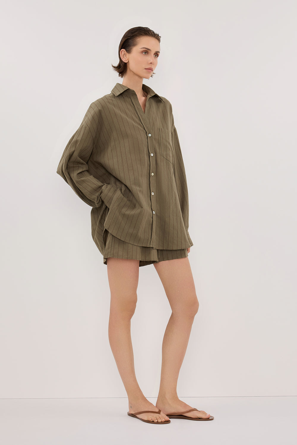Ollie Moss Oversized Stripe Shirt – Relaxed Long Sleeve Button-Up