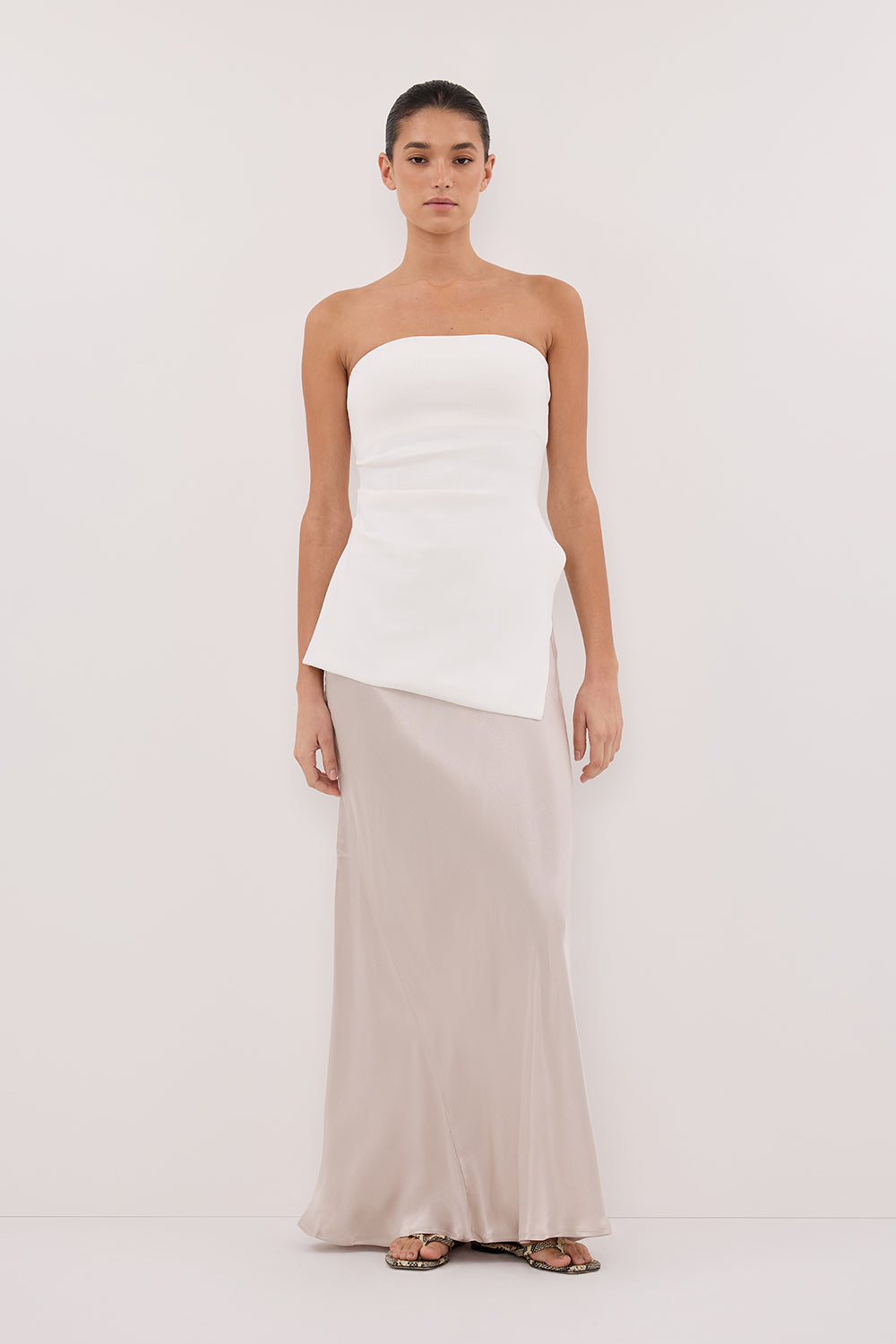 Charli Satin Maxi Skirt with Side Zip & Bias Cut
