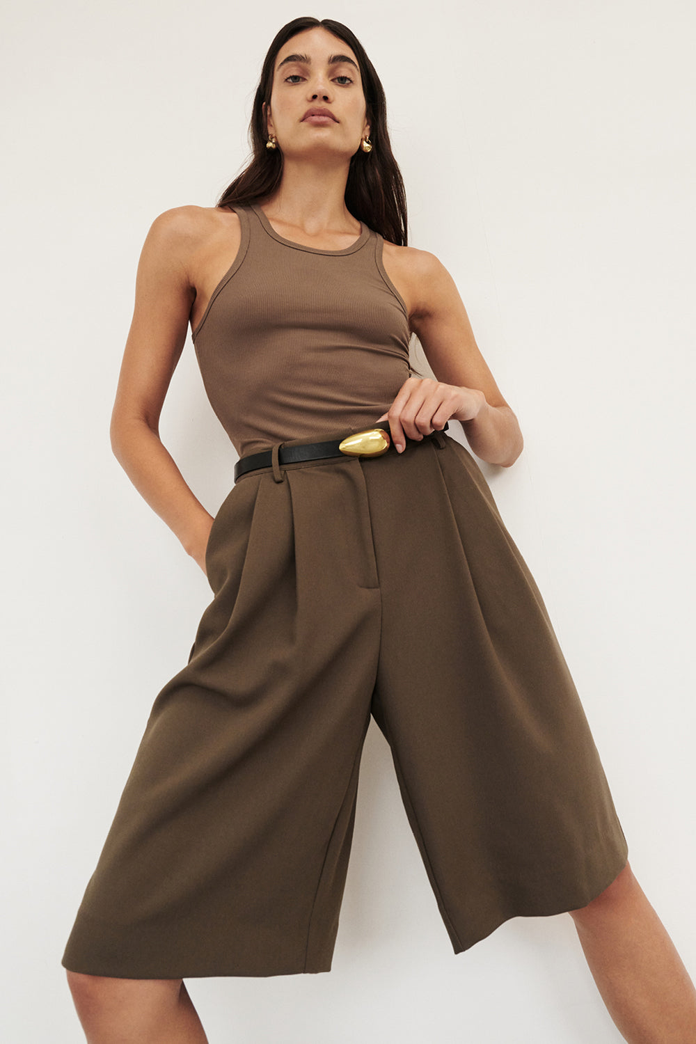 Nina Clover Racerback Knit Tank Top - Sleeveless Longline Fit